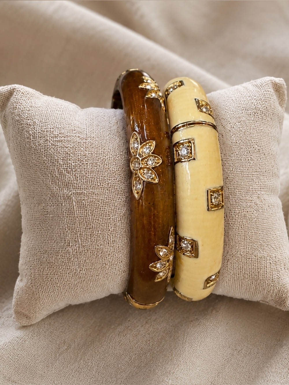 Boutique Brown & Ivory Statement Bangle Pair